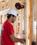 Cordless Rechargeable Fan With USB-C Charging Cord And Multiple Mounting Options For The Jobsite attached to conduit