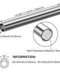 Side view: 2pcs KWOKWEI stainless steel round tubing, 300mm long, 3/4 in OD, 1.5 mm wall, seamless