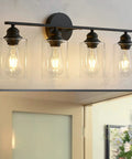 Dope Industrial Matte Black 3 Light Vanity Light Fixture For Bathroom With Clear Glass Shades Modern Farmhouse Over Mirror Bath Light ETL Certified Today.