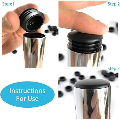 Awesome 8-Piece Black Plastic End Cap Set With Round Blanking Plugs And Pipe Inserts For Chair Legs, Tubes, And Hydraulic Systems Including O-Ring Sizes From 10Mm To 60Mm Perfect For Sealing And Stopping Flow In Any Cool Setup Today. black plastic cap on chrome tube, use instructions shown