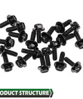 20 Pcs M6 Stainless Steel Hex Head Car Body Bolts Set For Honda And GM Models 1.0 X 20mm 10mm Hex 17mm Washers Black Finish