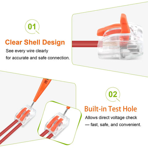 60 Piece Lever Wire Connector Kit With 2 3 4 5 Port Push In Quick Connectors, clear shell design with visible copper wire