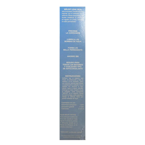 Side packaging of Radiator Cooling System Stop Leak Sealer 20 Grams 24 Vials For Weldit WS-1P USA Made Easy Pour Solution
