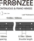 Top Shelf Heavy Duty 304 Stainless Steel Piano Hinges 20 Inch Continuous Cabinet Hardware With Screws dimensions and screw details.