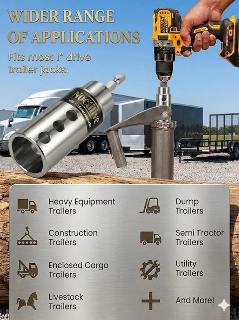 Trailer Jack Drill Adapter Kit 1 Inch Drive Shaft 2 In 1 For Cordless Drill And Ratchet Stainless Steel in use with drill
