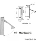 Heavy Duty Satin Nickel Pocket Door Handles Featuring Flush Edge Pull Design With Self Retracting Glide For No Sweat Indoor Outdoor Install Plus Tough As Nails 304 Stainless Steel Construction And Sleek Vibe dimensions and side view illustration