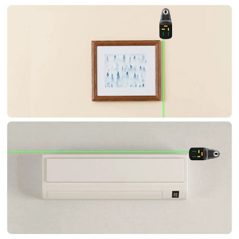 Dead On 4 In 1 Wall Laser Level Kit Featuring Bright Green Line And Integrated Dust Collection Mount for precise alignment on walls.