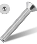 Quarter Twenty By One And A Half Inch Flat Countersunk Socket Cap Screw with hex drive, 304 stainless steel, side view
