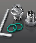 Piggyback oil drain plug repair kit, stainless steel M14.1-1.5 oversize, with two green O-rings and hex key