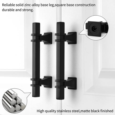 Close-up of installed 10 Pack 3 Inch Matte Black Cabinet Pulls with Solid Steel Construction and Zinc Alloy Base for modern kitchens