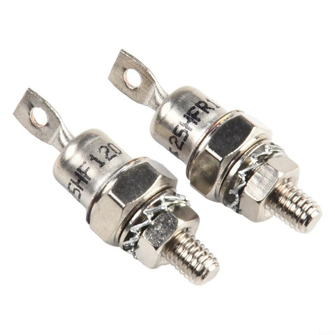 Two Pack High Performance 25HFR120 And 25HF120 Diode Kits metal body with mounting screws for welding and motor control.