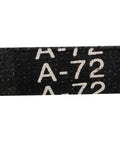Close-up of A72 Drive V Belt 72 Inch Inner Length 13mm Width 8mm Thick A Section Neoprene Rubber Belt with visible A-72 marking.