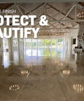 Straight Up Pro Grade 5 Gallon Solvent Based Acrylic High Gloss Wet Look Concrete Coating And Paver Sealant applied on a polished floor.