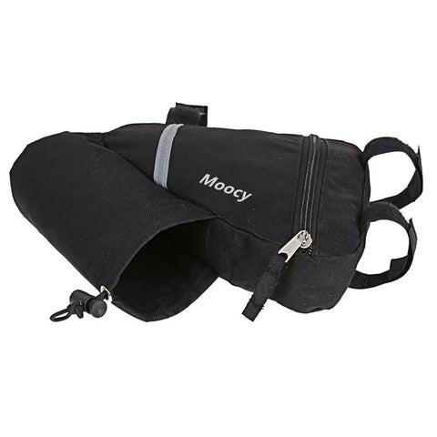 Ultralight Reflective Triangle Frame Bag For Bikes With Water Bottle Pouch, black finish, elastic straps, side view