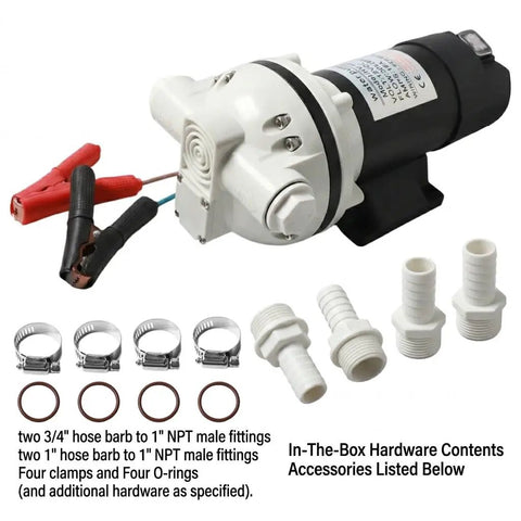 Heavy Duty 12V Def Transfer Pump Shreds Through Fluids With An Epic 10.6 Gpm Flow Rate For Smooth Diesel Exhaust Moves, with fittings.