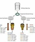 Heavy Duty Heat Resistant #10 Glass Cups And O-Rings For SR WP 17 18 26 And WP 9 20 TIG Welding Torches parts diagram showing components.