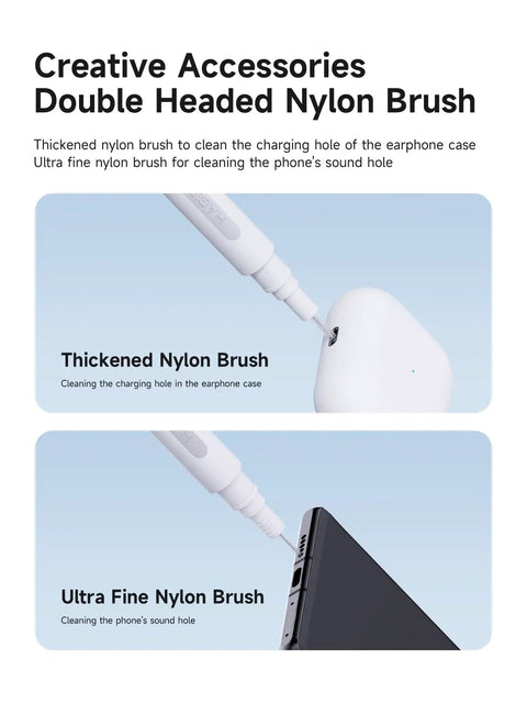 Multi Function Cleaning Pen For AirPods Pro 1 2 3 And Earbuds Case Soft Bristle Brush Kit Metal Tip Flocking Sponge To Keep Your Tech Fresh Quick Cleanin Tight Results Sick Design White with nylon brushes for cleaning.