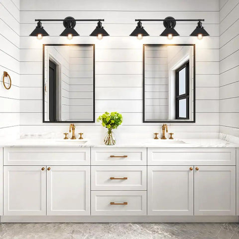 Farmhouse Vanity Light Fixture With Matte Black Finish And Metal Shades Three Light Over Mirror Wall Sconces For Bathroom Vintage Modern Bath Vanity Lighting To Elevate Your Bathroom Vibe