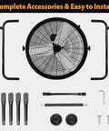 Complete accessories for 24 Inch Industrial Drum Fan With 8900 CFM High Velocity Air Circulator, Heavy Duty Metal Floor Fan