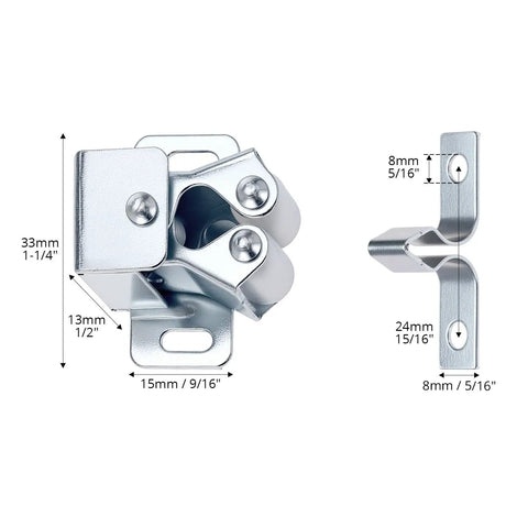 30 Pack Double Roller Cabinet Door Latch Kit, Beefy Galvanized Cold Rolled Steel Tension Catch Keeps Doors From Drifting