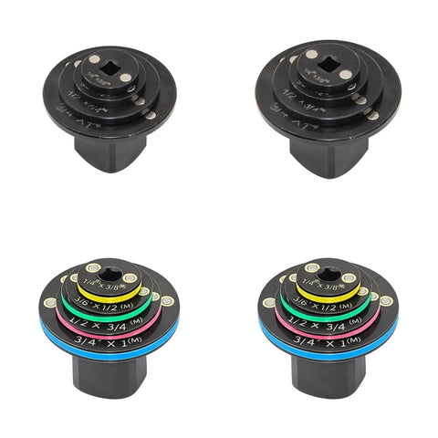 Complete 4-Piece Impact Socket Adapter Set With Magnetic Drive Ratchet Converter Kit For Tight Spaces, Covers 1/4 To 3/8 And Up To 1 Inch Cr-Mo Steel Automotive Repair Tools You Need Now shown in black and color-coded sizes