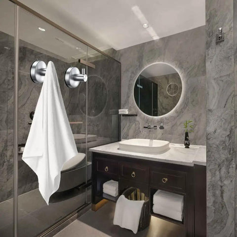 Shower Suction Cup Hooks Set Of 2 Brushed Nickel Stainless Steel SUS 304 holding towel on glass shower door
