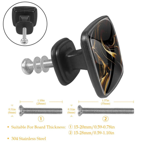 Abstract Marble Fluid Art Black Gold Drawer Pulls 4 Pack Clear ABS Glass Cabinet Handles With Screws side view