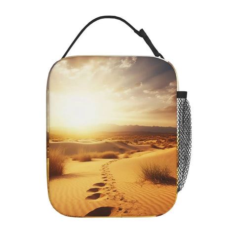 Insulated Lunch Tote With Detachable Handle For Work And Travel, Leakproof Reusable Cooler Bag with desert design