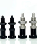Kickin Performance Index Plunger Featuring A Rock Solid Hex Collar And Lightweight Aluminum Spring Knob Lock Pin Screw Thread Kit Tailored For Tight M16 Spacers And Big Rig Shop Work, black and silver plunger components.
