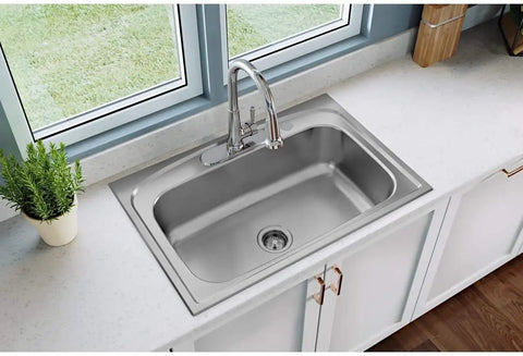 Single Hole Deck Mount Kitchen Faucet With Pull Down Sprayer And Forward Only Lever Chrome ADA Compliant Lead Free Certification NSF ANSI 61 372 Solid Brass Waterways Includes Two Aerators Easy Install installed on kitchen sink