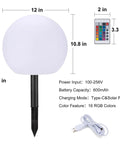 Solar Ball Light 12 Inch LED Outdoor Table Lamp 16 RGB Colors Dimmable Globe Light With Remote Decor for dimensions and accessories