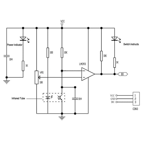 Schematic circuit diagram for 10 Pack Infrared Obstacle Avoidance Sensor Modules For Arduino Raspberry Pi Smart Car Robots