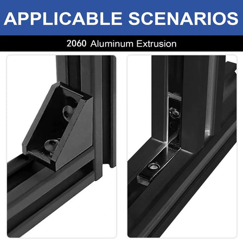 Close-up view of two 2Pack 2060 T Slot Aluminum Extrusion 300mm Black with corner brackets for 20x60 T Slotted Framing