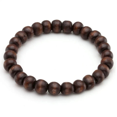 Dope Vintage Punk Wrap Bracelet Set Of Six Braided Faux Leather Cuffs For Men And Women Adjustable Brown Stack of wooden bead bracelets.