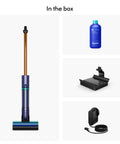 Image showing Clean And Wash Hygiene Wet And Dry Hard Floor Cleaner For Spills And Stains, bottle, tray, and charger.