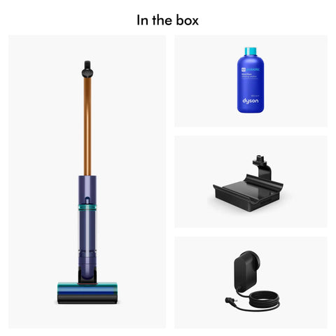Image showing Clean And Wash Hygiene Wet And Dry Hard Floor Cleaner For Spills And Stains, bottle, tray, and charger.
