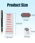 Product size chart for Solid Workhorse Eight In One Self Inking Office Stamp Set For Paid Copy Void Scanned Entered Original Approved Confidential Documents.