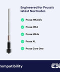 High Flow 0.6mm Prusa Nozzle For MK4 XL 3D Printer ObXidian Brass Variant listed with compatible models, including Prusa MK4 and XL.