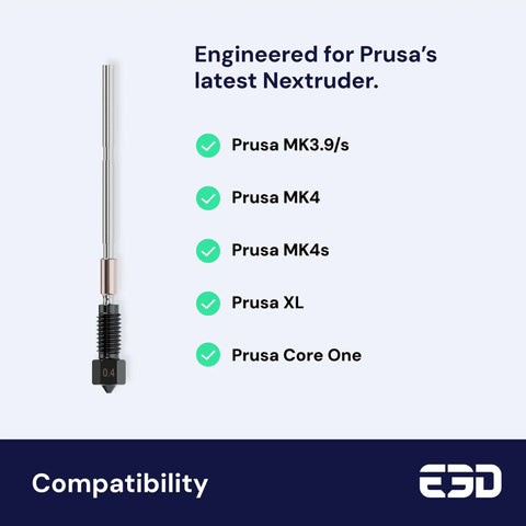 High Flow 0.6mm Prusa Nozzle For MK4 XL 3D Printer ObXidian Brass Variant listed with compatible models, including Prusa MK4 and XL.