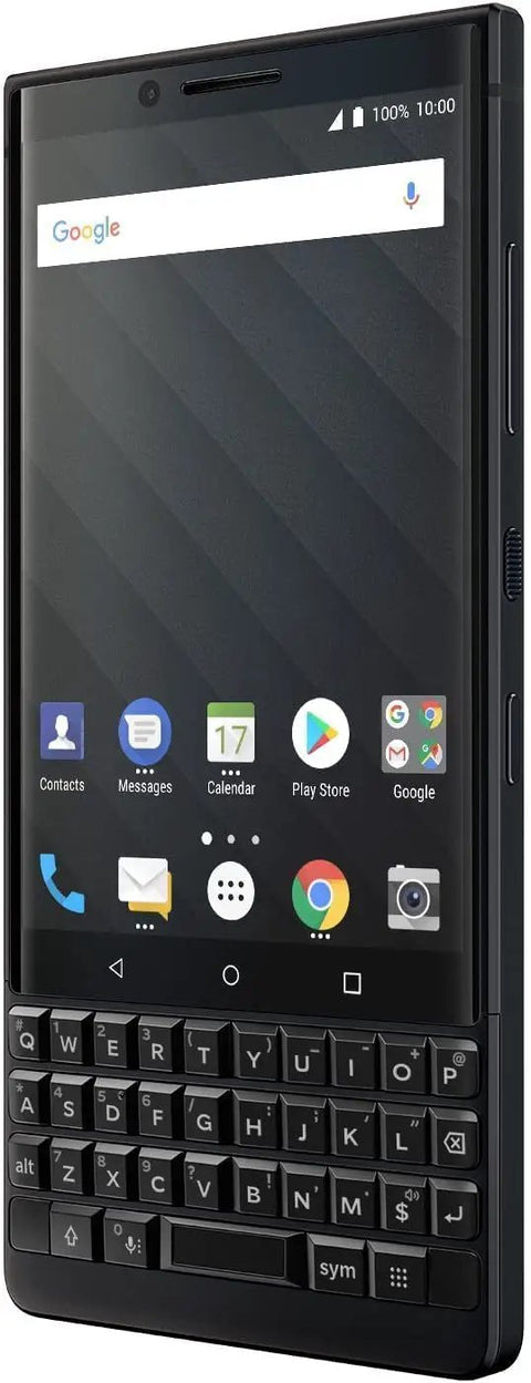 Unlocked Android Phone With Physical Keyboard And Speed Switch Smooth Flick Typing Sleek Silver Aluminum Build Twin Sim 4G Lte 64GB Storage Us Warranty Game Changer For Daily Grind shown from front angle with QWERTY keyboard and apps displayed.