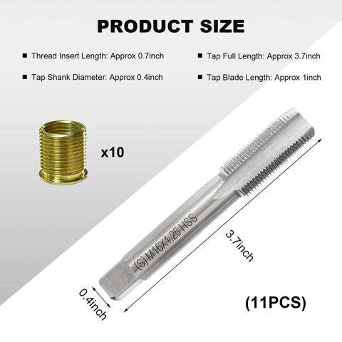 Spark Plug Thread Fix Kit With M14x1.25 Inserts And M16x1.25 Tap Stainless Steel Thread Repair Tool For 14mm Spark Plugs