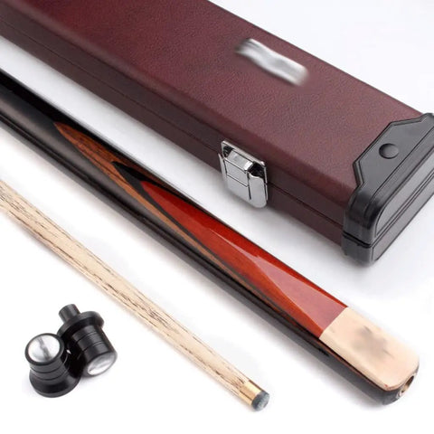 Premium Snooker Pool Cue With Hard Case Featuring 9.8mm Tip And Solid Canada Ash Shaft Paired With Aero Composite Forearm close-up.