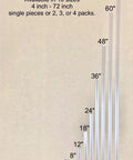 Image showing Clear PVC Piano Hinge sizes from 4 inch to 72 inch for various projects. Clear Pvc Piano Hinge 36 Inch 4 Pack For Plexiglass Acrylic Panels Features No Sweat Snap Lock Zero Screw Or Glue Required Tough Reliable Fit Works Great For Aquarium Covers Or Golf Cart Windshields.