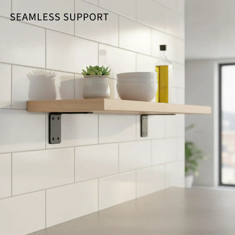 Floating wooden shelf with hidden triangle shelf brackets 2-pack, minimalist metal wall mounts for floating shelves, 3.3 inch support
