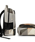 Side and top view of Low Poly Papercraft Reader Portrait Backpack, Unisex Large Capacity Daypack in breathable polyester.