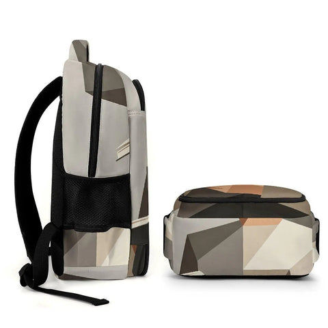 Side and top view of Low Poly Papercraft Reader Portrait Backpack, Unisex Large Capacity Daypack in breathable polyester.