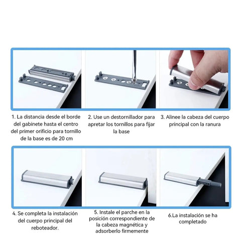 Installation steps for 22 Piece Magnetic Push Latches For Cabinets No Tool Needed Easy Install Cabinet Hardware Touch Latch.