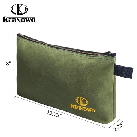 Four Pack Heavy Duty Canvas Tool Pouches With Brass Zippers Water Resistant Twenty Ounce Army Green Flat Bottom Tool Bag
