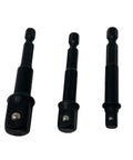 3 Piece Socket Adapter Set For Impact Drivers Black Oxide Coated Rated Up To 2000 Inch Pounds Torque Heavy Duty Socket Adapters