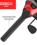 Close-up of black and red spincast reel handle from Spincast Reel And Rod Combo With A 6 Foot Two Piece Rod Size 40 Reel Right Hand Retrieve Pre Spooled With 15 Pound Line No Tangle Push Button Easy To Use Beginner Friendly Black And Red, showing EVA rod handle.